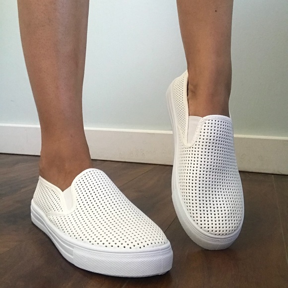 White Embellished Sole Perforated Sneakers main image 1